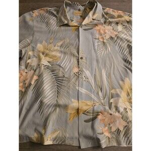 Tommy Bahama Mens XXL Hawaiian Silk Shirt Floral Hibiscus Blue Button Down
